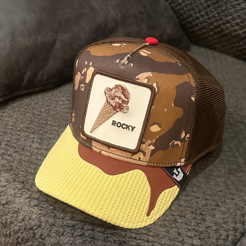 Goorin Bros Rocky A Brown and Yellow Ice Cream Trucker Hat RARE Non Animal Print